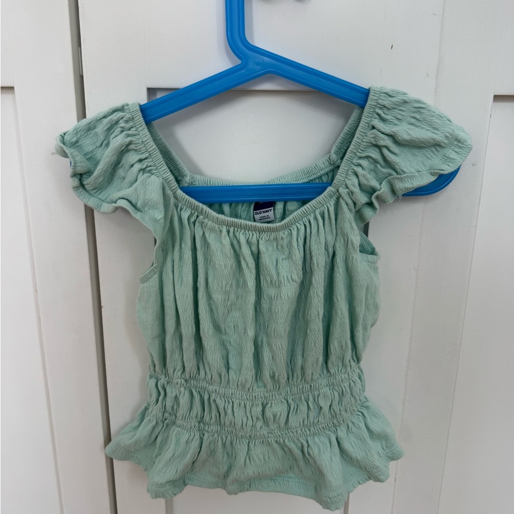 Old Navy Girls 5/6 Mint Green Smocked Peplum Top